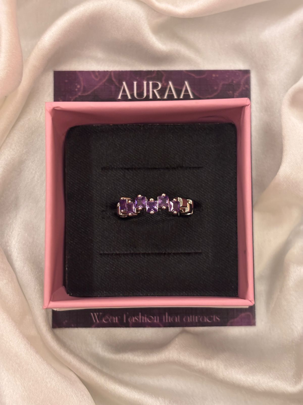 Silver Purple Baguette Stone Adjustable Ring