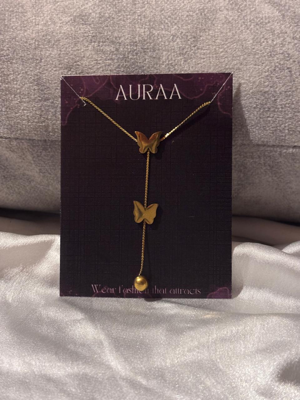 Stainless Steel Golden Dual Butterflies Necklace