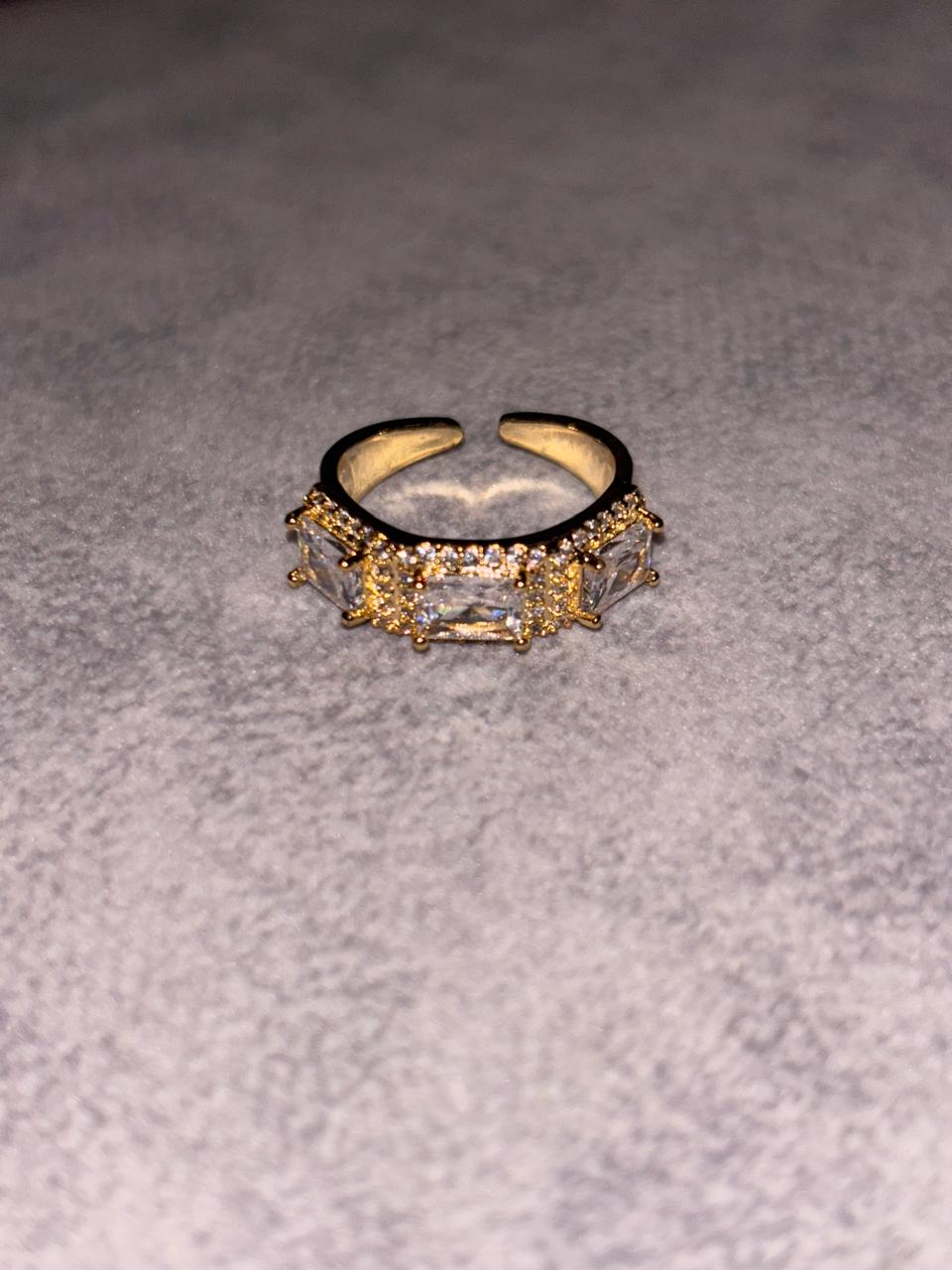 Golden Triple Stone Copper Adjustable Ring