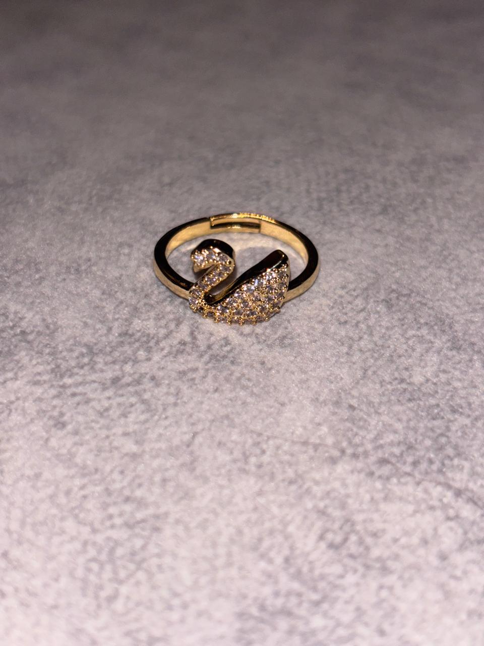 Golden Stone Studded Swan Adjustable Ring