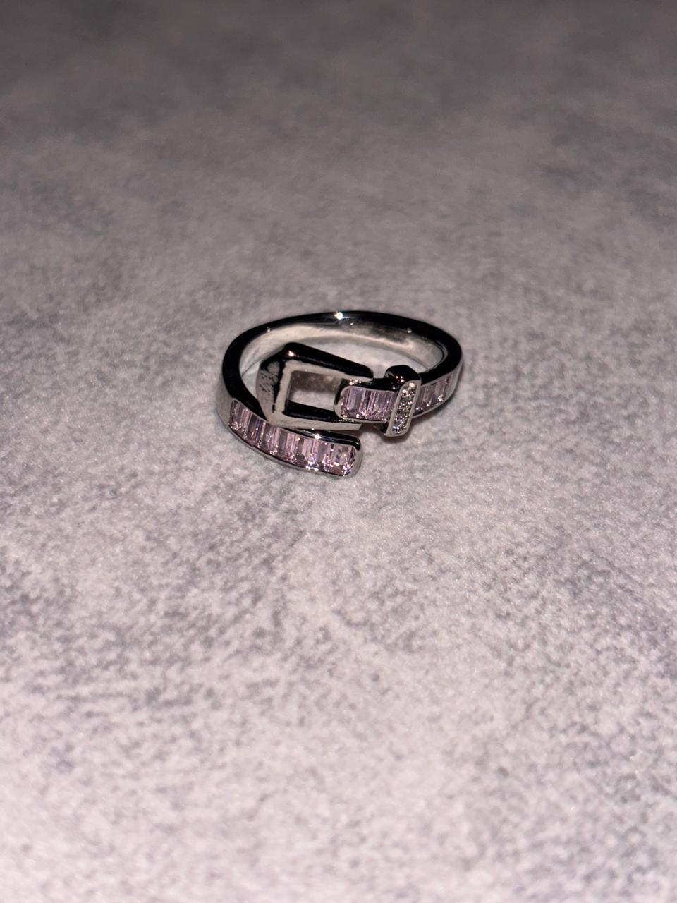 Silver Pink belt Stone Adjustable Ring