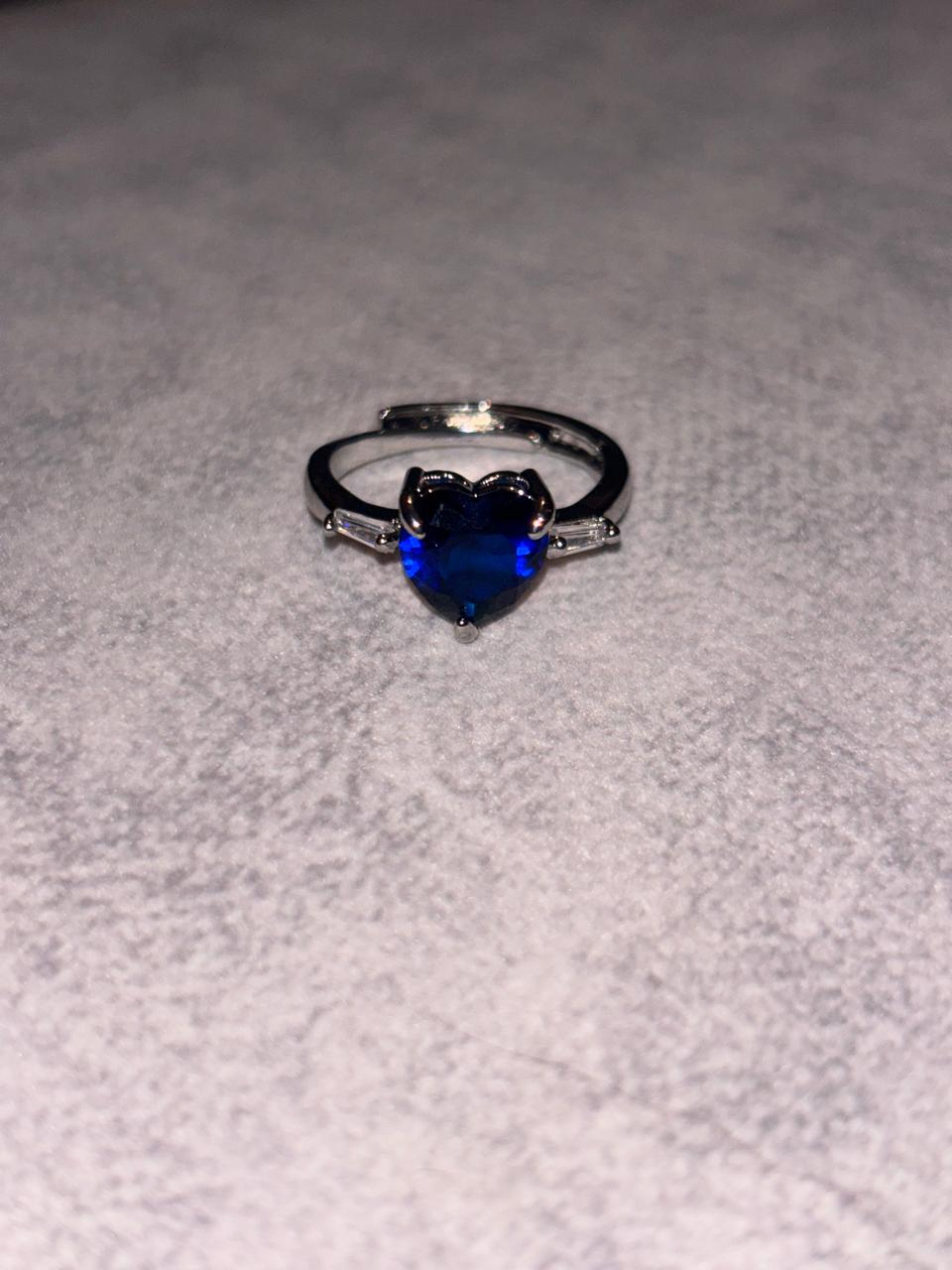Silver Blue Heart Shape Adjustable Ring