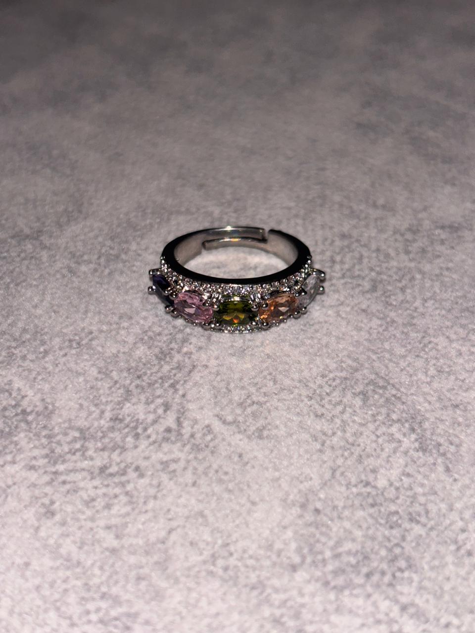 Silver multicolour Adjustable Ring