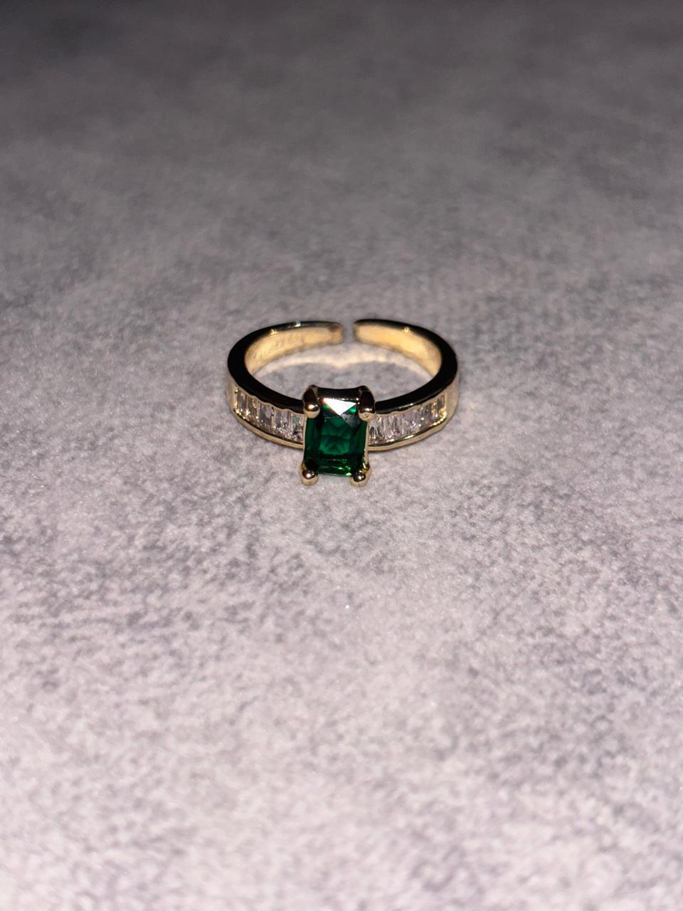 Golden Green Emerald Adjustable Stone Ring
