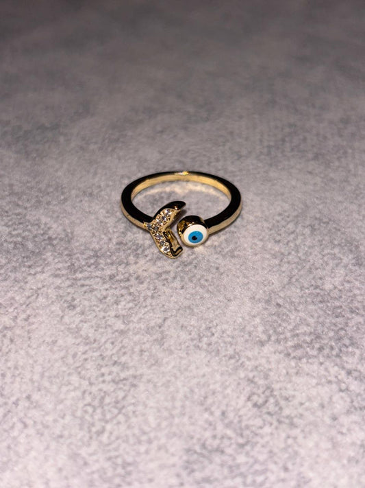 Golden evil eye adjustable ring