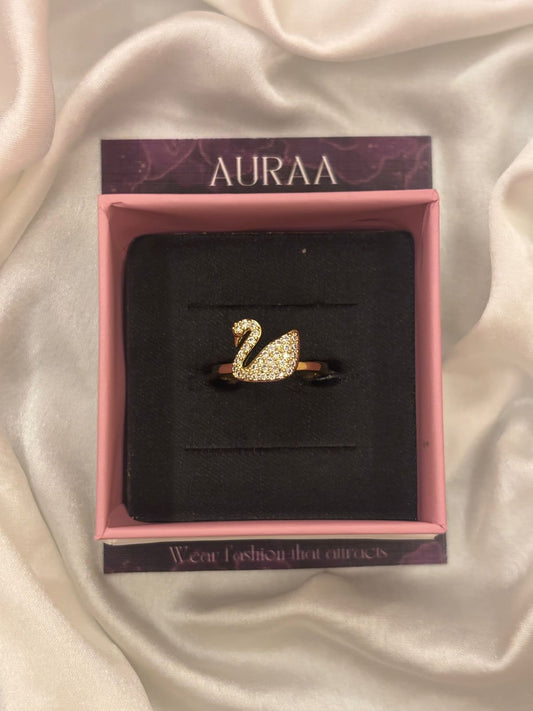 Golden Stone Studded Swan Adjustable Ring