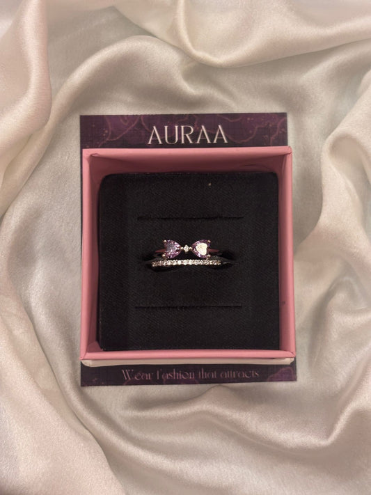 Silver Lavender Bow Stone Studded Adjustable Ring