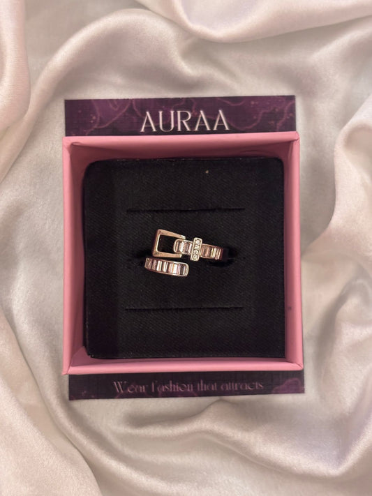 Silver Pink belt Stone Adjustable Ring