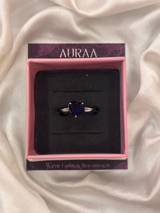 Silver Blue Heart Shape Adjustable Ring
