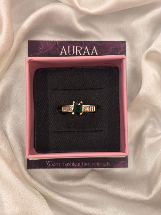 Golden Green Emerald Adjustable Stone Ring