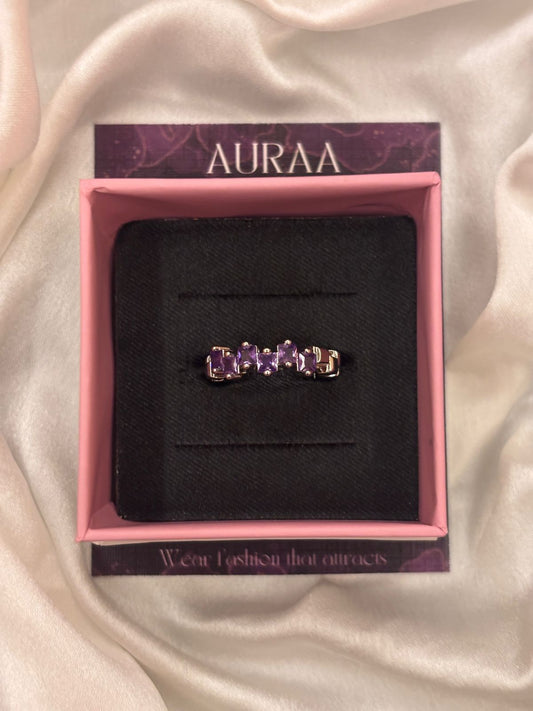 Silver Purple Baguette Stone Adjustable Ring