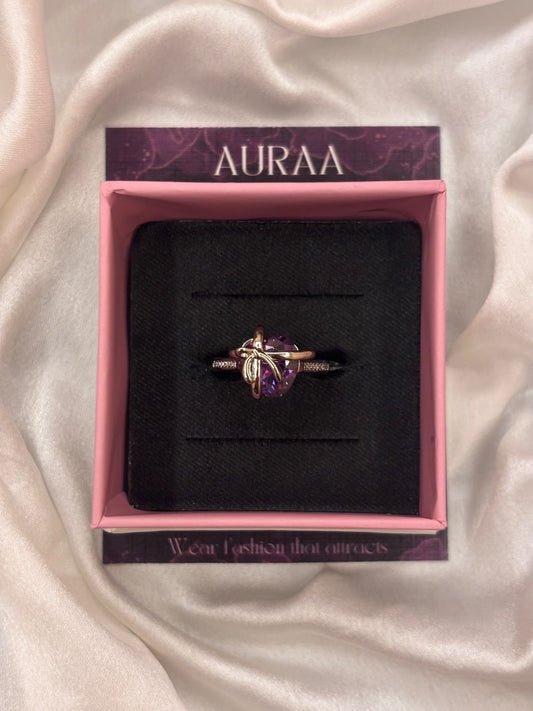 Silver Purple Bow Heart Copper Adjustable Ring