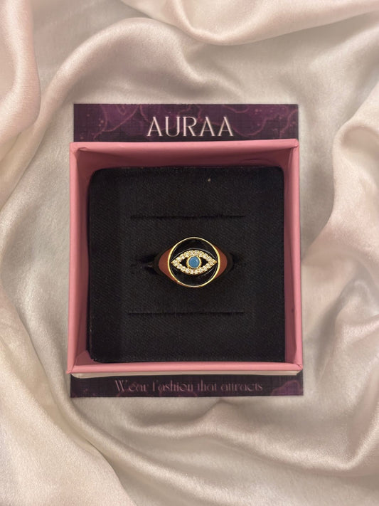 Golden Stone Studded Evil Eye Adjustable Ring