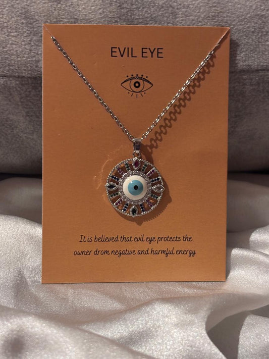 Premium Silver Evil Eye Necklace With Stainless Steel Chain