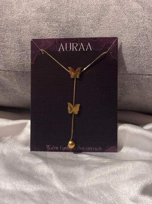 Stainless Steel Golden Dual Butterflies Necklace