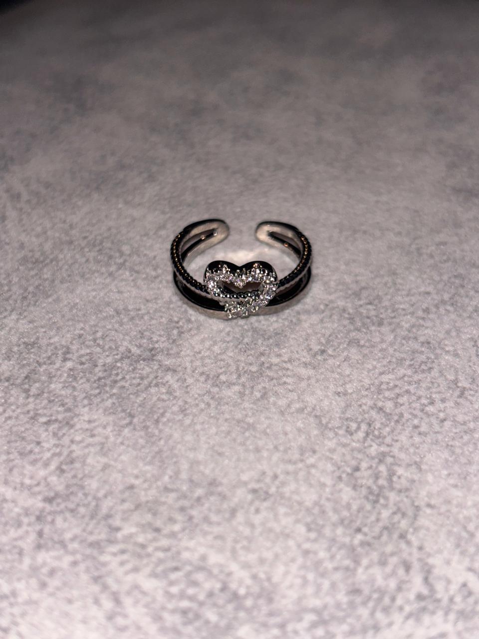 silver heart adjustable ring