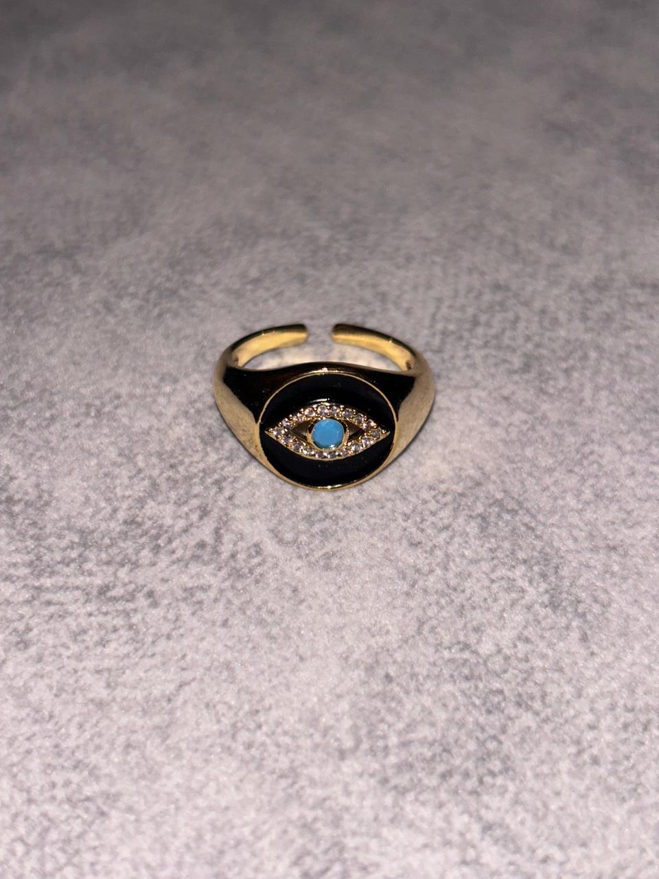 Golden Stone Studded Evil Eye Adjustable Ring