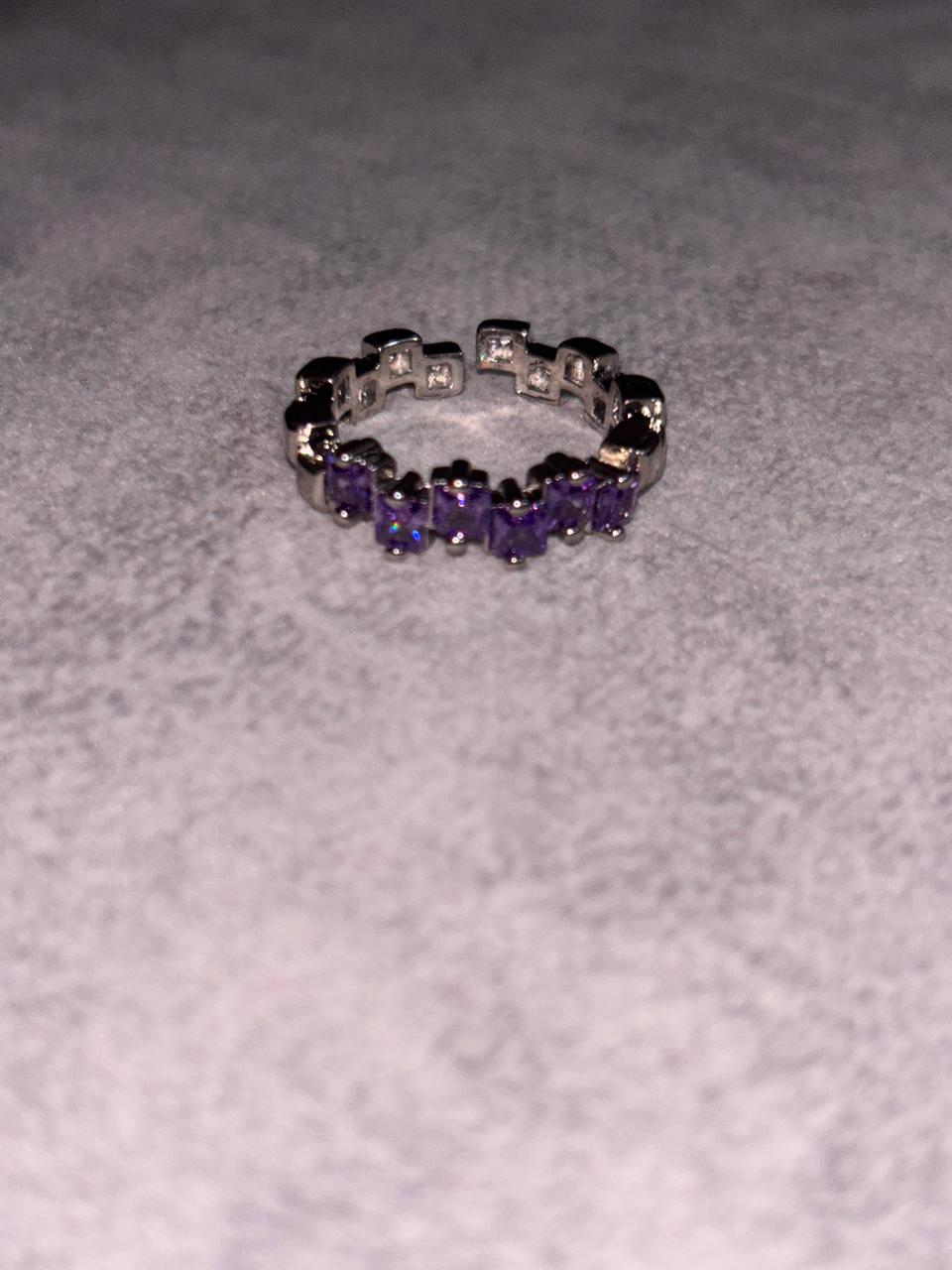 Silver Purple Baguette Stone Adjustable Ring