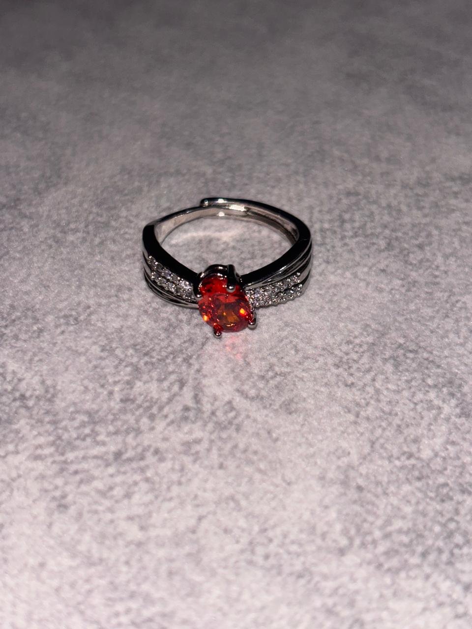 Silver Red Heart Stone Ring