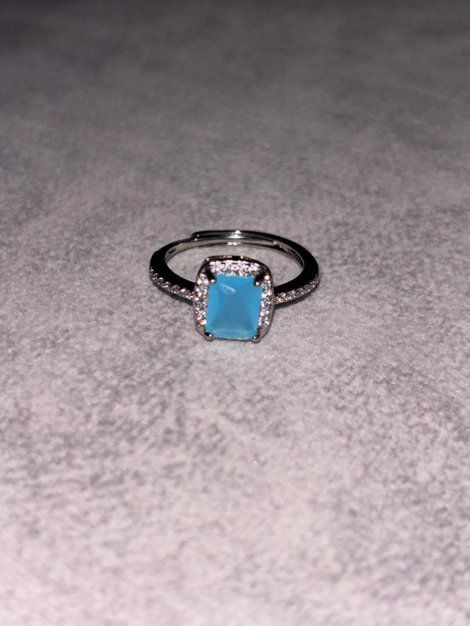 Silver Blue Stone Studded Friendship Copper Adjustable Ring