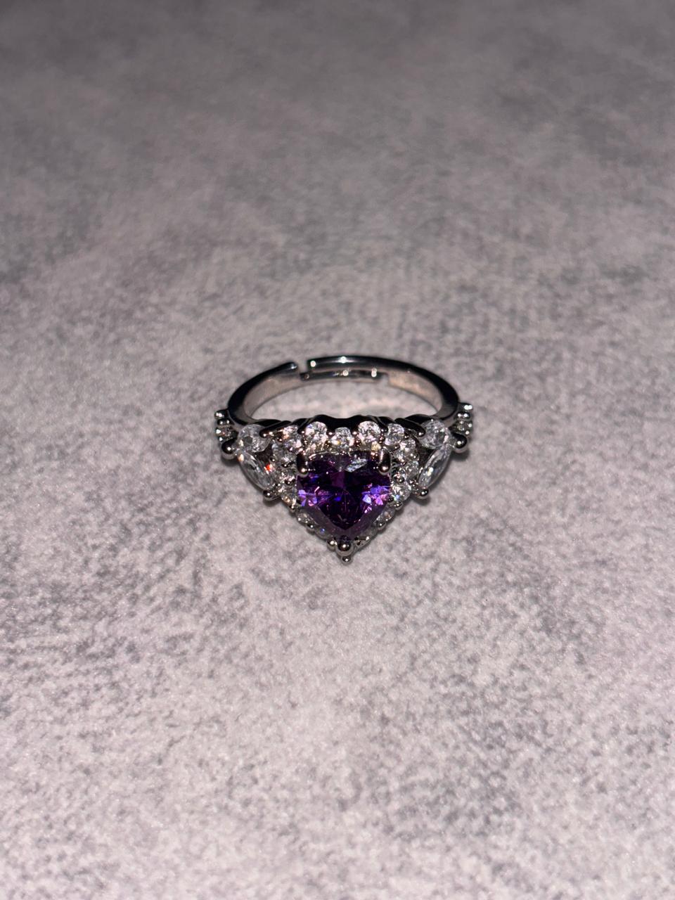 Silver Lavender Stone Studded Heart Copper Ring