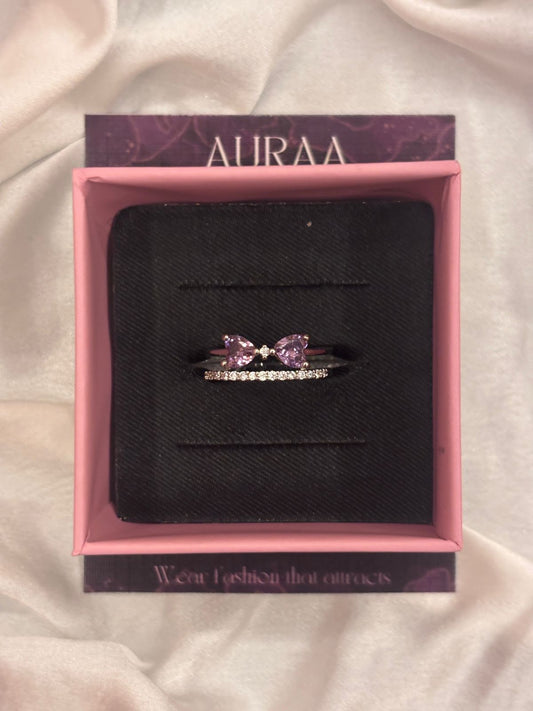 Adjustable Silver Lavender Bow Stone Studded Copper Ring
